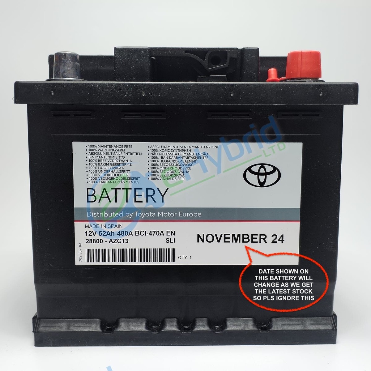 Genuine Toyota C-HR 12V Battery 52AH 2016 Onwards 28800-AZC13 LN1 