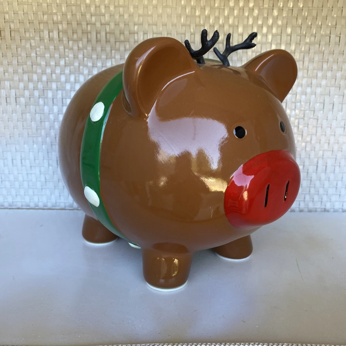 Target 2011 Christmas Reindeer Rudolph Red Nose Ceramic Holiday Pig Piggy Bank