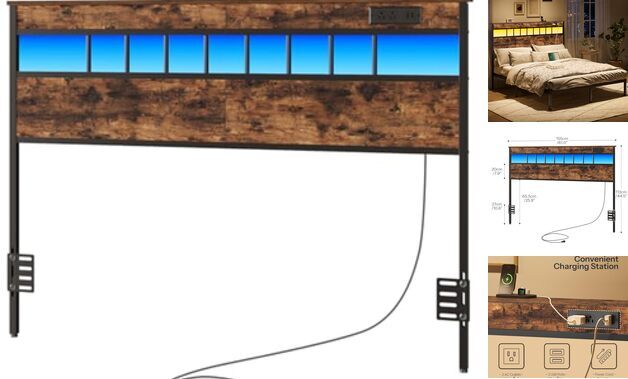Queen Headboard with Charging Station and LED Light, Headboard Queen Size-image