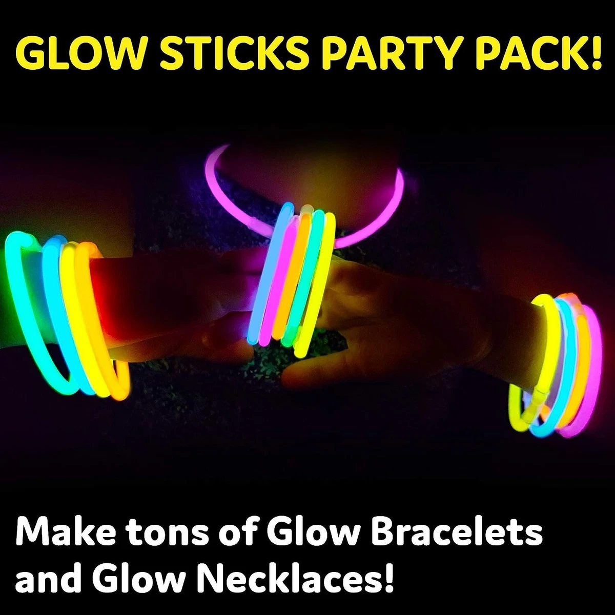 Party on Glow Sticks Bulk Party Supplies. 100 Pack. 8 inch Glow in The Dark Sticks, Light Up Party Favors. Neon Glow Bracelets and Glow Necklaces