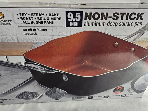 Gotham Diamond 9.5 inch Non Stick Aluminum Deep Square Pan 4 piece set Fry Bake - Picture 3 of 9