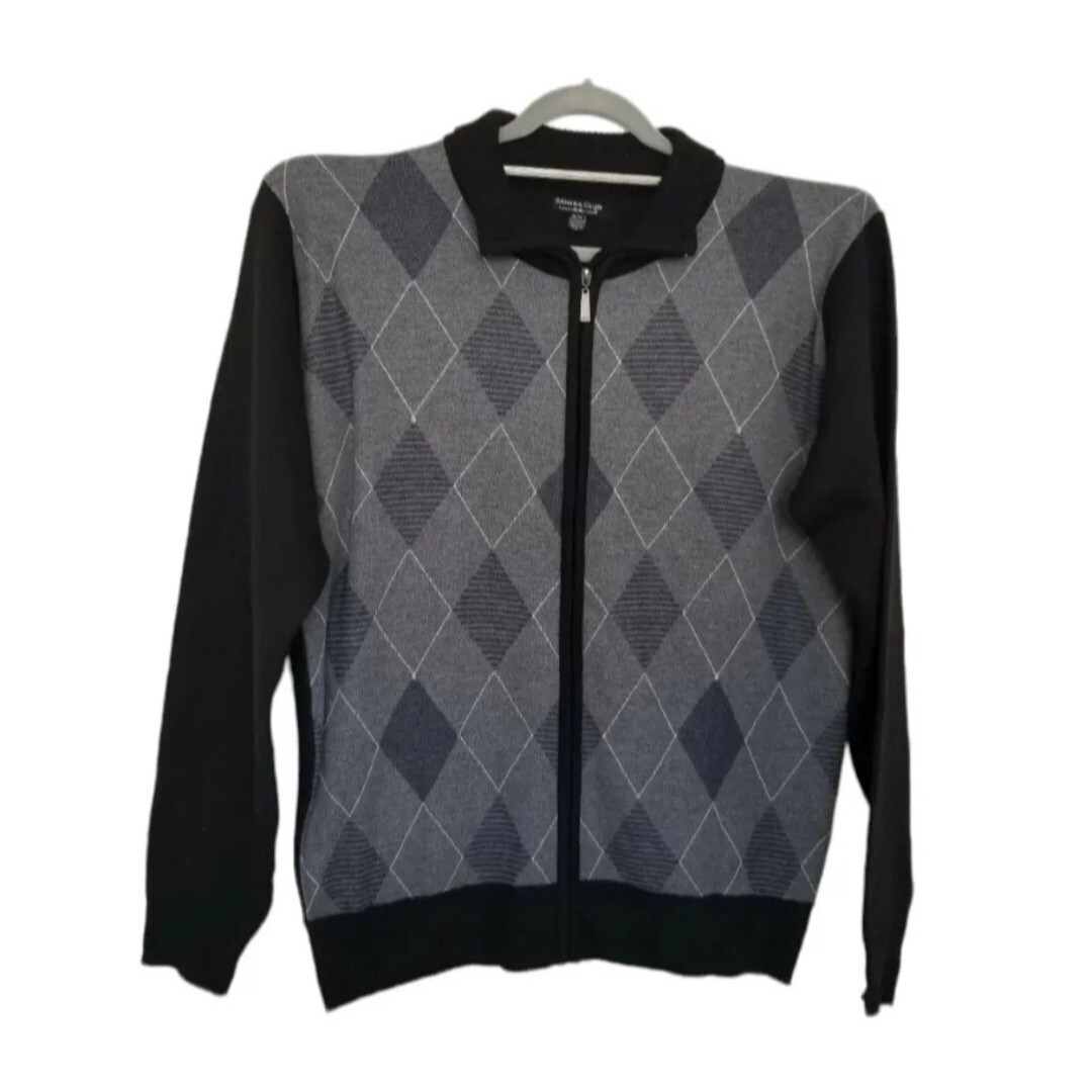 SAHARA CLUB Mens Full Zip Collared Argyle Sweater Size XL Tight