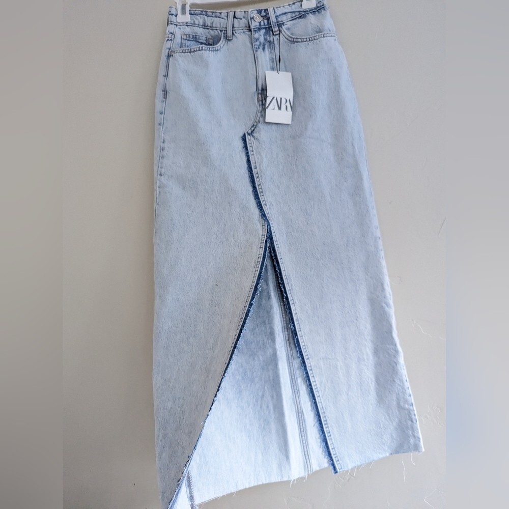 ZARA NEW Z1975 Long DENIM MAXI SKIRT XS,S,M,L Light Blue | eBay