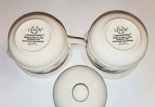 Lenox Chinastone MIDNIGHT BLOSSOMS Creamer and Sugar Bowl with Lid 1993-1999 - Picture 4 of 6