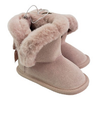 Bearpaw Baby Girl Size 6/12 Months Light Pink Real Leather Faux Fur Bootie Boots