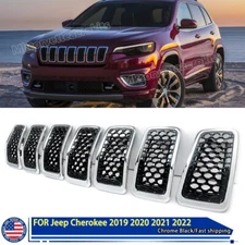 Black+Chrome Honeycomb Mesh Front Hood Grille Inserts For Jeep Cherokee 2019-22