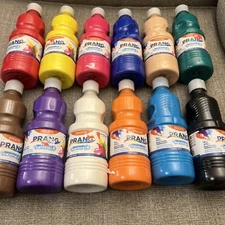 Lot Of 12 Prang Ready-To-Use Washable Tempera Paint Various Colors 16 Oz Bottles