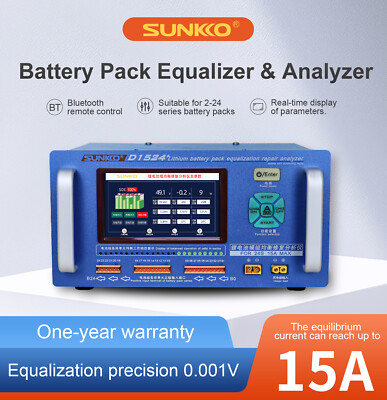 SUNKKO LiFePo4/Li-Ion/LTO Batterie Pack Equalizer Analyzer 10A 15A w/LCD Display
