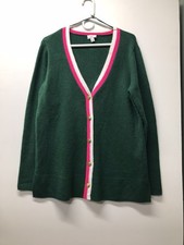Crown And Ivy Women  L Ribbed V Neck Cardigan Gold Buttons Long Sleeves Green