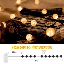Lichterkette Kugeln 3M 30 LED CR2032 Batterie Micro Kupferdraht ALEGRE Deko