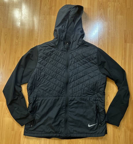 Nike Mens Large Black Aerolayer Full Zip Quilted Running Athleisure Jacket - Picture 1 of 14