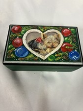 Hand painted Yorkshire terrier Yorkie Christmas wood trinket box refurbished