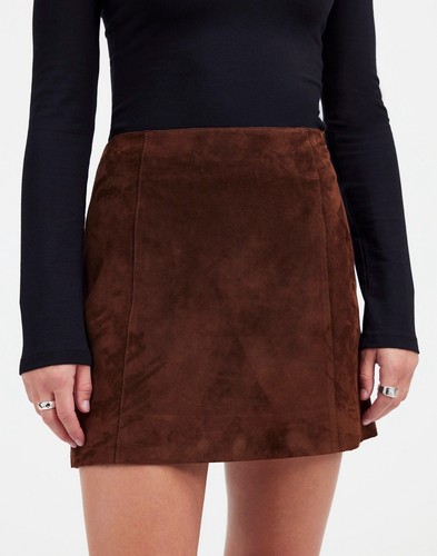 Alexa Chung Madewell Calf Suede Mini Skirt Womens Size 6 Brown Leather