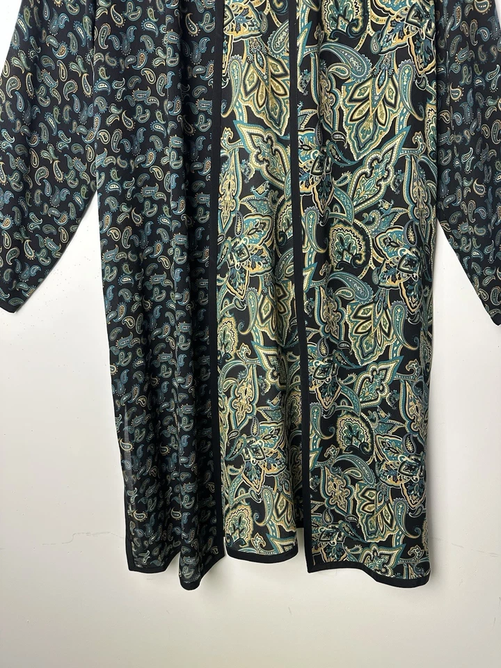 Cárdigan Kimono Abierto 100% Seda Koos of Course Plumero Paisley Boho Festival Arte M Foto 4 de 4