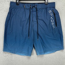 Spyder Swim Trunks Mens XL Blue Ombre Striped Mesh Lined Drawstring Board Shorts