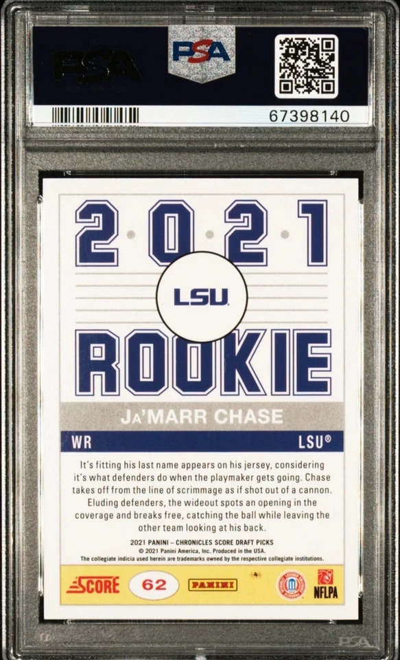 Ja'marr Chase PSA 8 PANINI 2021 CHRONICLES DRAFT PICKS BLUE #62 ROOKIE RC /99  - Image 2 of 2