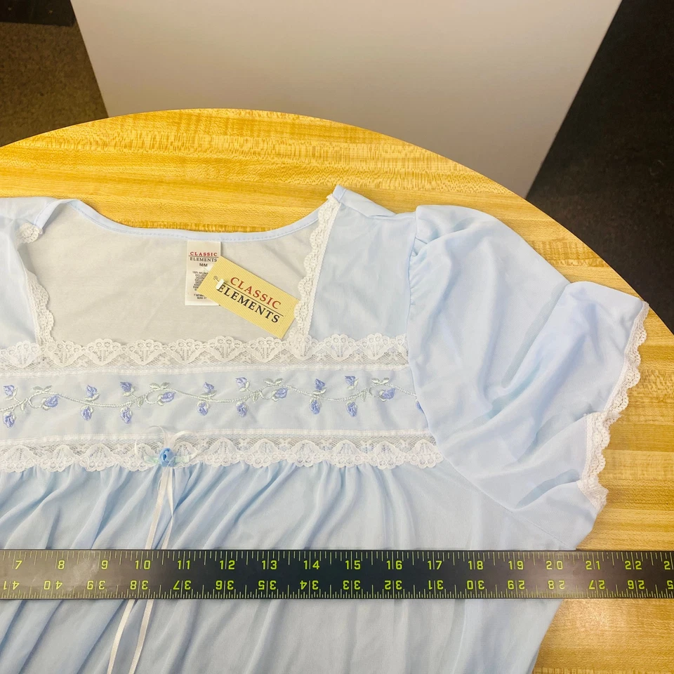 Vtg Classic Elements Nightgown Blue Floral Pajamas Cottagecore Granny Lace Sz M - Image 3 of 4