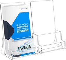 2 Pack Acrylic Brochure Holder W/ business card holder 4 x 9 inches Clear
