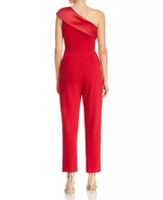 Adrianna Papell RED One-Shoulder Jumpsuit Stretch Charmeuse Neck Size 6 NWT 139