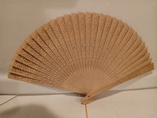 Vintage Delicate & Beautiful Ornate Asian Wooden Sandalwood Fan. Smooth To Open!
