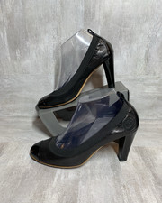 Chanel Heels Shoes Womens Size US 8.5 EU 38.5 Black Leather Ballet Cap Toe Italy