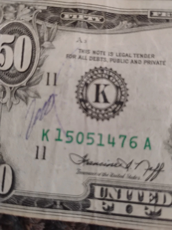 50$Dollar Bill  Circulated  US Currency Serial Number K 15051476A - Image 2 of 4