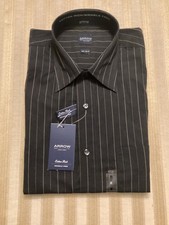 Arrow Men  s Sz M 15-15.5 Black Cotton Rich/Wrinkle Free Dress Shirt L Sleeve