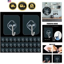 Adhesive Hooks 32 Pack Heavy Duty Reusable Transparent Wall Hooks for Kitchen