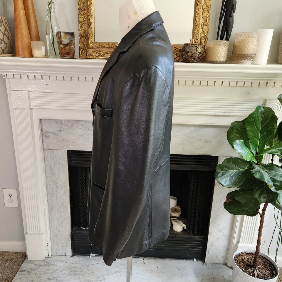 Chaqueta Blazer de Cuero Negra Stafford Abrigo Deportivo Retro Talla Grande Foto 3 de 4