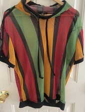 ROUGE COLLECTION Women's 3X Rainbow Mesh Striped Tunic Top/hoodie Festival