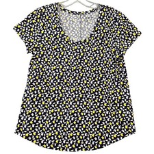 Loft Vintage Soft Black Shirt Lemon Printed Short Sleeves Scoop Neck Top Women M