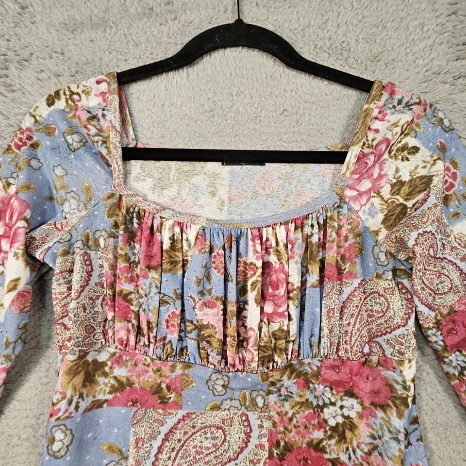 De Colección Y2K Babydoll Top Juniors L Floral Patchwork Años 90 Lechera Y2K Cachemira Cabricha Foto 3 de 4