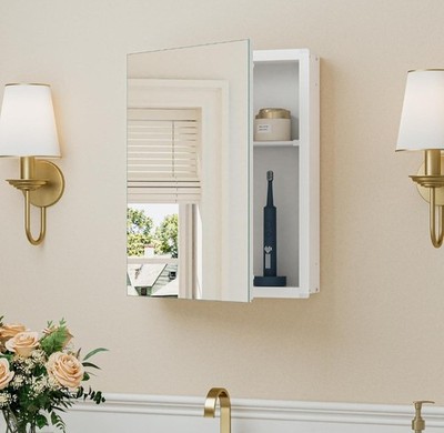Small-Sized White Medicine Cabinet 14.5 x 18.5 Inch, One Shelf Only, Assembly...