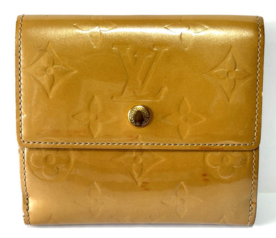 Louis Vuitton Vernis Bi-fold Wallet Patent Leather Beige Used Women's wallet