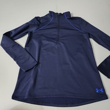 Under Armour Blue Long Sleeve 1/4 Zip Girls Youth Large Shirt Cold Gear