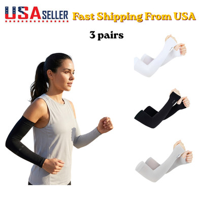 3 Pairs Ice Silk Cooling Stretch Arm Sleeves Breathable Sun Protection Outdoor