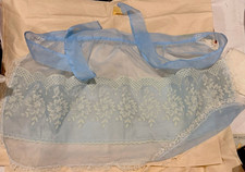 Vintage Blue Sheer Hostess Apron Floral Lace Scalloped Half Apron Retro