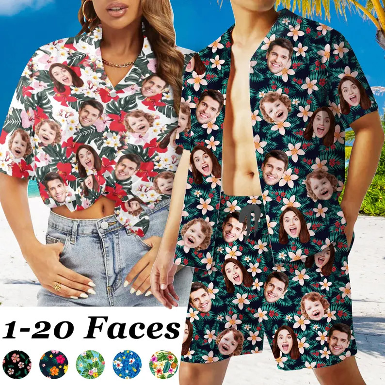Personalized Face Hawaiian Shirt Custom Photo Print Funny Summer Vacation Gift