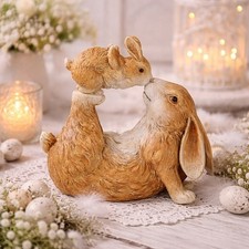 Madre coniglio con bambino che bacia amore coniglietto pasquale decorazione coniglietto 15x16 cm marrone decorazione pasquale