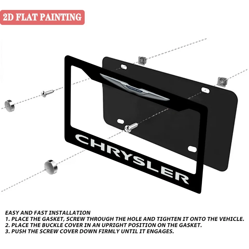 Paquete de 2 marcos de matrícula de aluminio impermeables Chrysler negro Foto 3 de 4