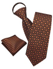 Zipper Ties for Men Striped Pre-tied Clip on Tie Woven Silk Burnt Orange Dot