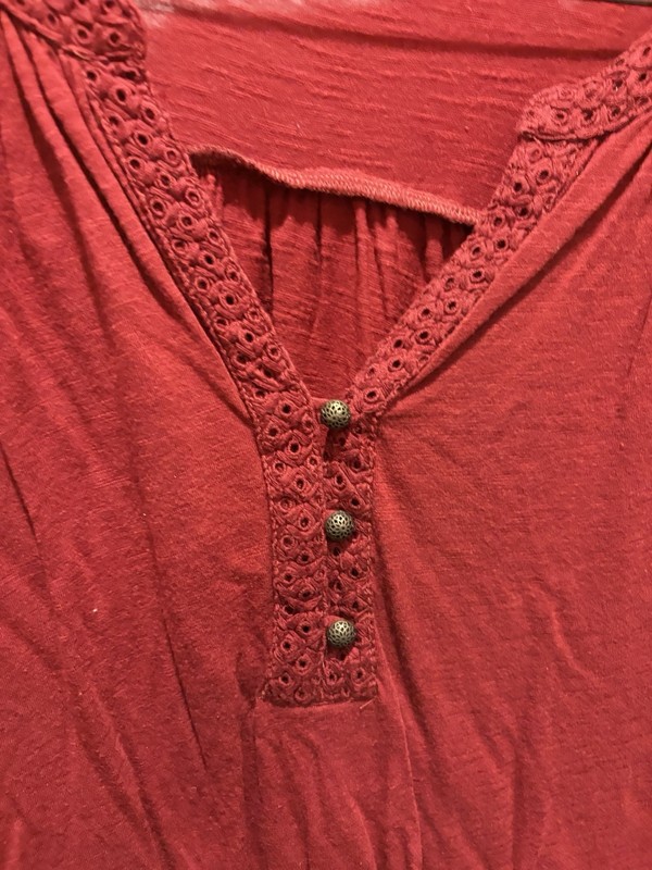 Lucky Brand Shirt Red Large 3/4 Sleeve 
