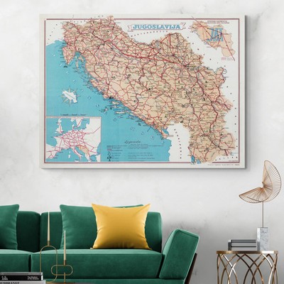 1953 Map of Yugoslavia   Cities, Boundaries, Rivers, Roads & Railways
