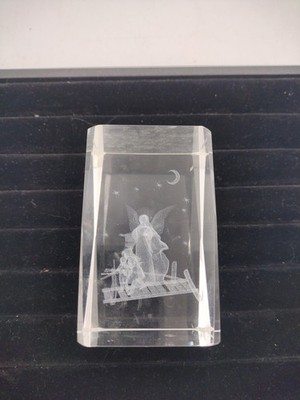 Crystal Glass Clear 3D Laser Etched Guardian Angle Paperweight Display Fast Ship