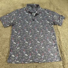 Bad Birdie Polo Shirt Mens Large Gray Floral Print Golf Short Sleeve Performance