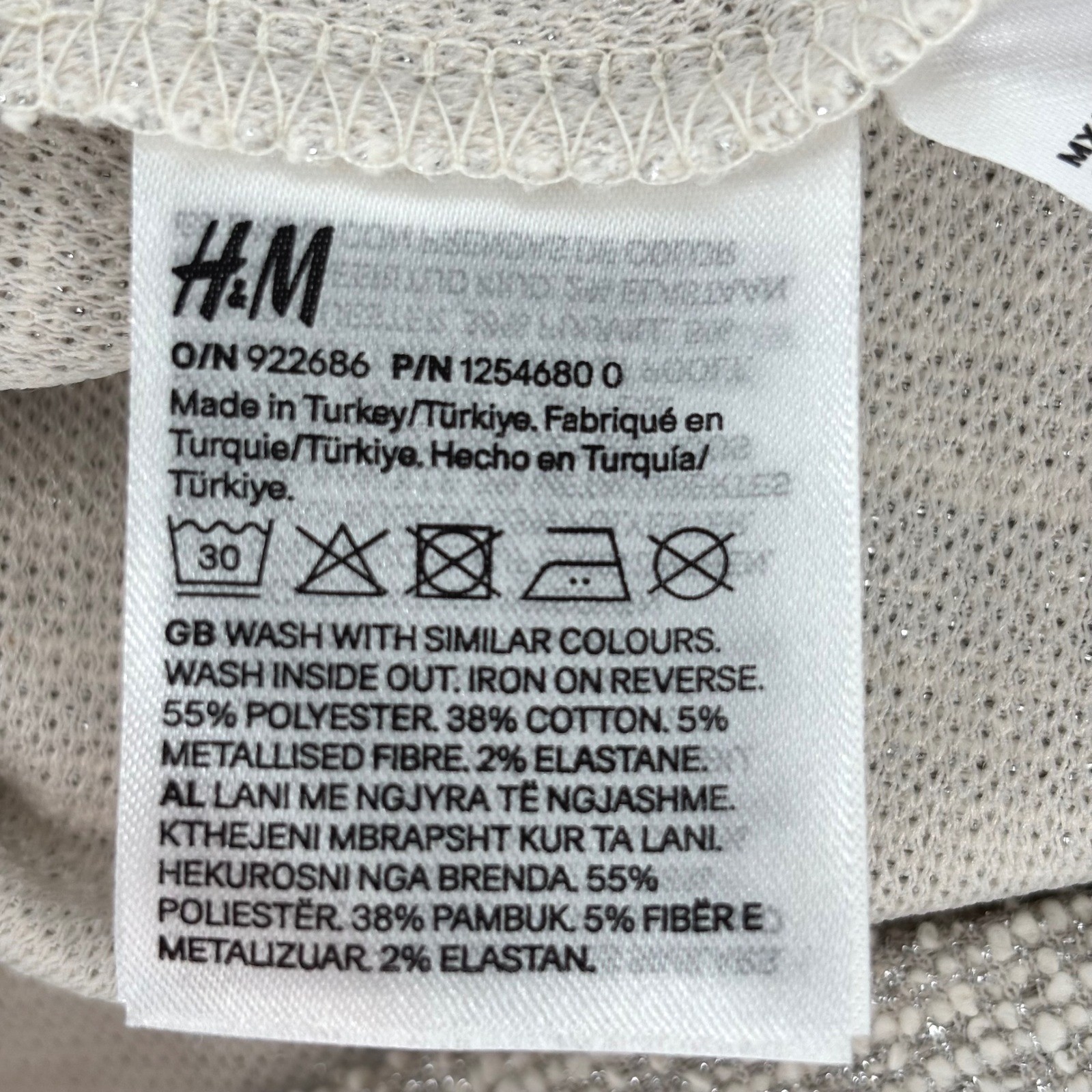 NWT H&M Cream Gold Metallic Mini Dress Square Neck Pearl Accents Pullover Sz M thumbnail 8