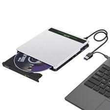 External CD/DVD Drive USB 3.0/USB C CD Burner with SD/TF/2 USB Ports Full Alu...