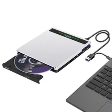 External CD/DVD Drive USB 3.0/USB C CD Burner with SD/TF/2 USB Ports Full Alu...