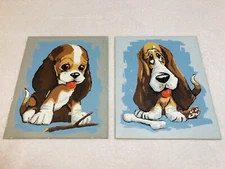 Vintage 1971 COMPLETED Craft Master Paint by Number Sad Faces Dogs