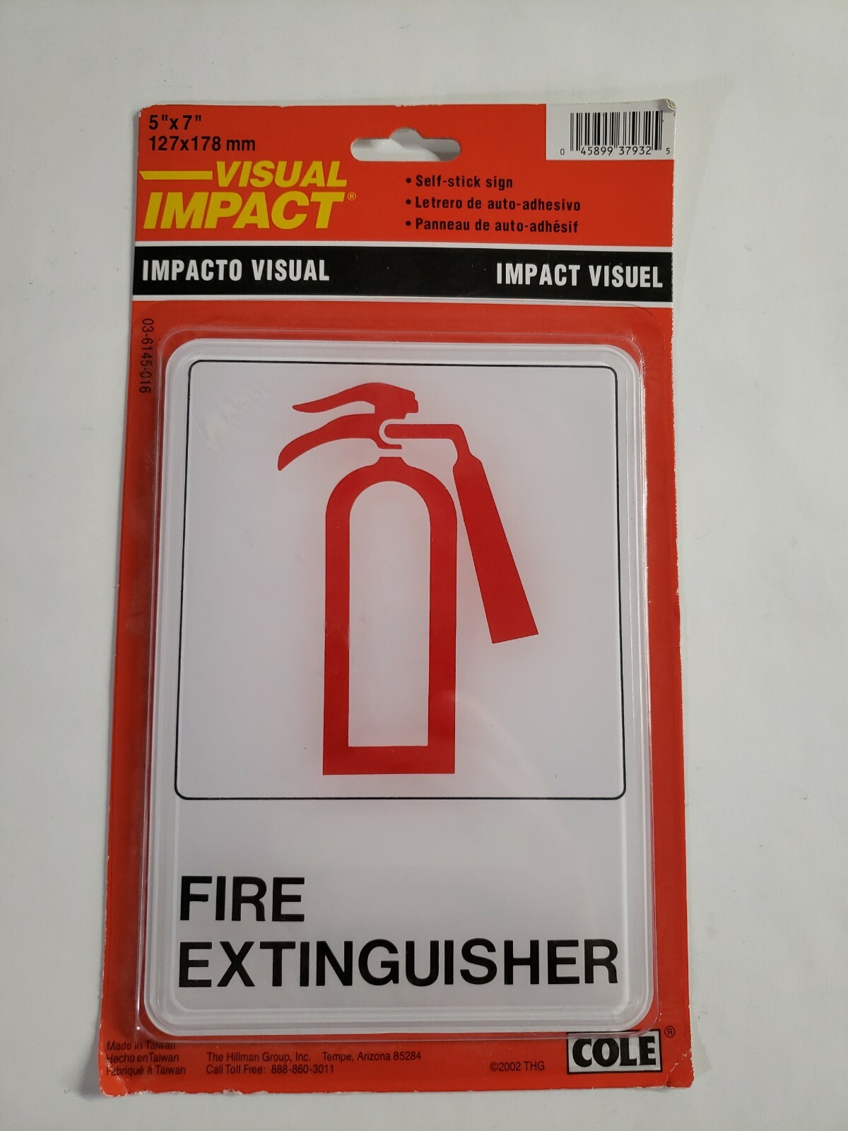 Sign FIRE EXTINGUISHER 5" X 7" Rigid Plastic Self-Adhesive HILLMAN NEW